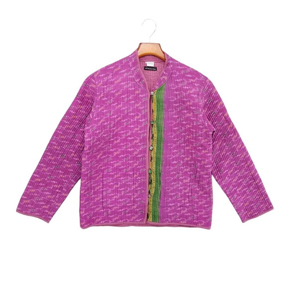 Sam Hilu Silk Reversible Jacket Womens Pink Purple Button Front Size S - Picture 1 of 13